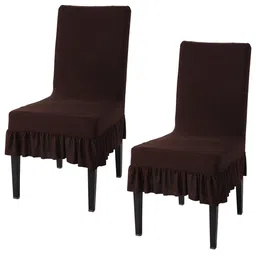 HOKIPO Coffee Brown 2 Pieces Frill Chair Covers-picture-15