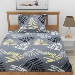 BREVARD Grey Black Yellow Polycotton 210 TC Single Fitted Bedsheets with 1 Pillow Cover image 2