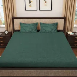 KLOTTHE Green 300 TC Woolen Fitted King Bedsheet With 2 Pillow Covers image 2