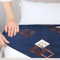 bsb home Navy Blue & Beige Microfiber 180 TC Fitted King Bedsheet & 2 Pillow Covers image 2