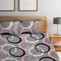 Arrabi Grey & Black Geometric 300 TC King Bedsheet with 2 Pillow Covers image 5