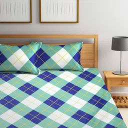 Arrabi Green & Blue Geometric 300 TC King Bedsheet with 2 Pillow Covers image 3