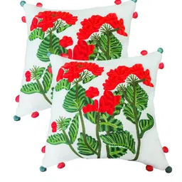 SHADES of LIFE White & Green Set of 2 Floral Square Cushion Covers image 2