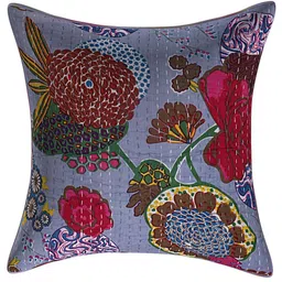 INDHOME LIFE Blue & Red Set of 2 Floral Square Cushion Covers image 2