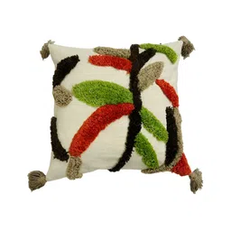 GAB White & Green 2 Pieces Embroidered Cotton Square Cushion Covers image 2