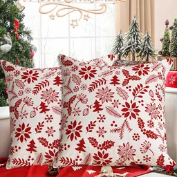 HOME COLORS.IN Red & White 2 Pieces Square Cushion Covers image 3