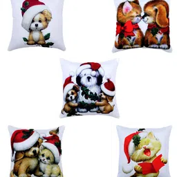 SOKNACK White & Red Set of 5 Christmas Eve Square Cushion Covers image 2