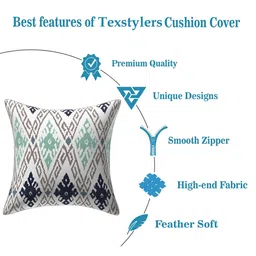 Texstylers Blue 3 Pieces Printed Cotton Square Reversible Cushion Covers image 2