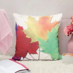 Aura White & Red 5 Pieces Floral Printed Jute Cotton Square Cushion Covers image 5