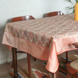 ZEBA White & Red Borcade Silk 6 Seater Table Covers image 2