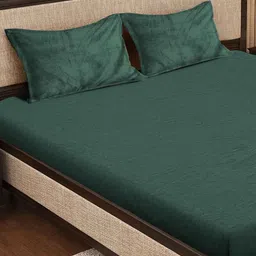 KLOTTHE Green 300 TC Woolen Fitted King Bedsheet With 2 Pillow Covers image 5