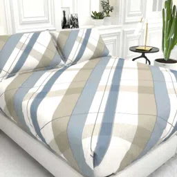 THE WHITE MOSS White & Khaki Geometric 144 TC Queen Bedsheet with 2 Pillow Covers image 5