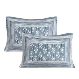 Qfab Blue & White Floral Cotton 144 TC King Bedsheet With 2 Pillow Covers image 3