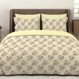 Layers Marigold Yellow & Blue Floral Cotton 144 TC Double King Bedsheet Set-2.74m x 2.74 m image 5