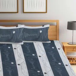 Arrabi Grey & Brown Striped 300 TC 2 King Bedsheet with 4 Pillow Covers image 4