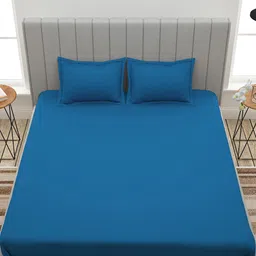 Story@home Blue & Maroon 210 TC 2 King Bedsheet with 4 Pillow Covers image 3