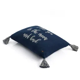 Pluchi Navy Blue & White Printed Rectangle Pure Cotton Knitted Cushion Cover with Tassels image 3