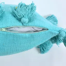 HOMADORN Boho Turquoise Blue Cotton Square Cushion Cover With Tassels image 3