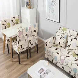 HOKIPO Beige & Black Printed 1-Seater Sofa Covers image 4