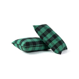 SKANDA FAB Green & Black 2 Pcs Checked Rectangle Cushion Covers image 3