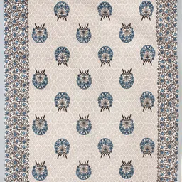 Qfab Blue& Beige Floral Cotton 144 TC King Bedsheet with 2 Pillow Covers image 2