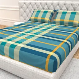 THE WHITE MOSS Blue & Green 144 TC Queen Bedsheet with 2 Pillow Covers image 3