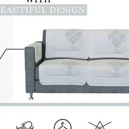 Kuber Industries Off White Printed Cotton 5 Piece Sofa Cover With Arms image 4