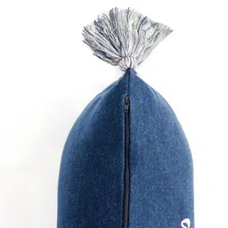 Pluchi Navy Blue & White Printed Rectangle Pure Cotton Knitted Cushion Cover with Tassels image 2