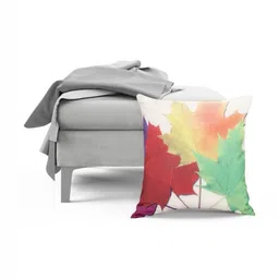 Aura White & Red 5 Pieces Floral Printed Jute Cotton Square Cushion Covers image 3