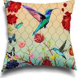 homewards Blue & Red Set of 5 Floral Satin Square Cushion Covers image 2