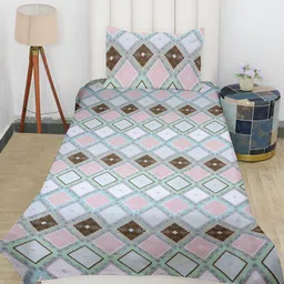 RD TREND Lime Green Geometric Printed 210 TC Cotton Single Bedsheet with 1 Pillow Covers image 4