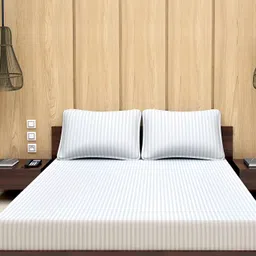 Bevi Grey Striped Microfiber 180 TC King Bedsheet with 2 Pillow Covers image 2