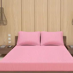 Bevi Pink & White Striped 180 TC Double King 120 GSM Bedsheet & 2 Pillow Covers image 2