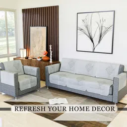 Kuber Industries Off White Printed Cotton 5 Piece Sofa Cover With Arms image 5