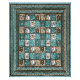 Wayne Martin Teal & White Floral Cotton 210 TC Queen Bedsheet With 2 Pillow Covers image 3