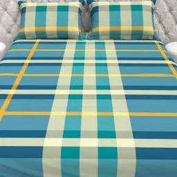 THE WHITE MOSS Blue & Green 144 TC Queen Bedsheet with 2 Pillow Covers image 5