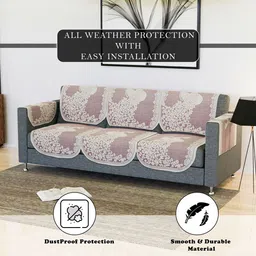 Kuber Industries Pink & Cream-Coloured 16 Pieces 5-Seater Printed Cotton Sofa Covers image 5