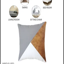 THROWPILLOW White & Brown Colourblocked Square Cushion Cover image 4