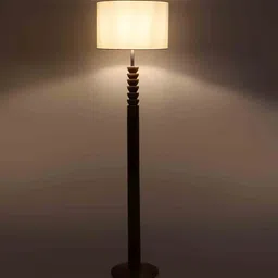 White Iron & Cloth Shade Club Floor Lamp With Wood Base by Sapphire image 4