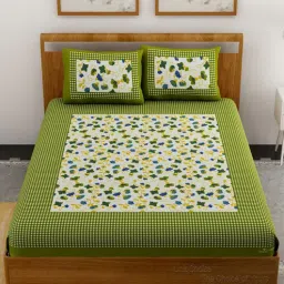 uniqchoice Green Floral 120 TC Cotton Queen Sized Bedsheet with 2 Pillow Cover-picture-27