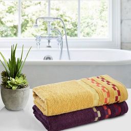 BIANCA Unisex Yellow & Purple Set of 2 Solid 450 GSM Bath Towels-picture-33