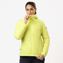 Women Warm Puffer Jacket with hood for mountain trekking- MT100 -5°C - Yellow-image-45