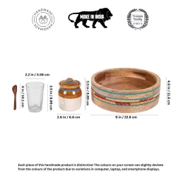 aakriti art creations Multicolor Ceramic and Wood 5 Pcs Storage Jar with Spoon & Tray image 2