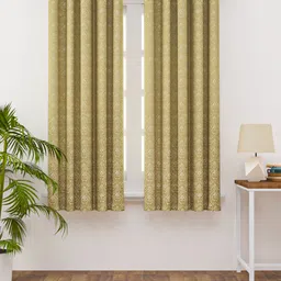 HAPPY HUES Beige & Cream-Coloured Set of 2 Ethnic Motifs Woven Design Window Curtains-image-60