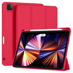 vaku luxos Vaku Stallion Trifold Polyurethane Leather, Silicone Flip Cover for Apple iPad Pro 11 Inch, iPad Air (4th Gen) (Wireless Charging Support, Red)-picture-25