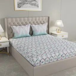 GM Grey Blue Geometric 144 TC Cotton Double Super Queen Bedsheet with 2 Pillow Covers image 1