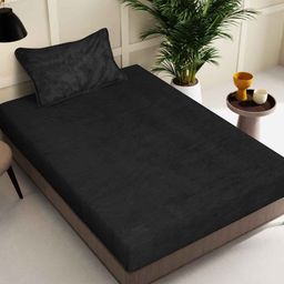 KLOTTHE Black 300TC Woolen Single Bedsheet With Pillow Cover-picture-4