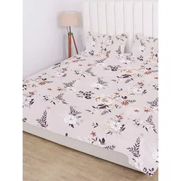 RD TREND Cream-Coloured Floral Printed 210 TC Cotton King Bedsheet with 2 Pillow Covers-picture-14