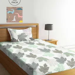 KLOTTHE White & Taupe Floral 210 TC 2 Single Bedsheet with 2 Pillow Covers-image-80