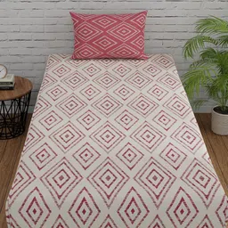 Huesland Comfort White Printed 144 TC Cotton Single Bedsheet & 1 Pillow Cover image 2